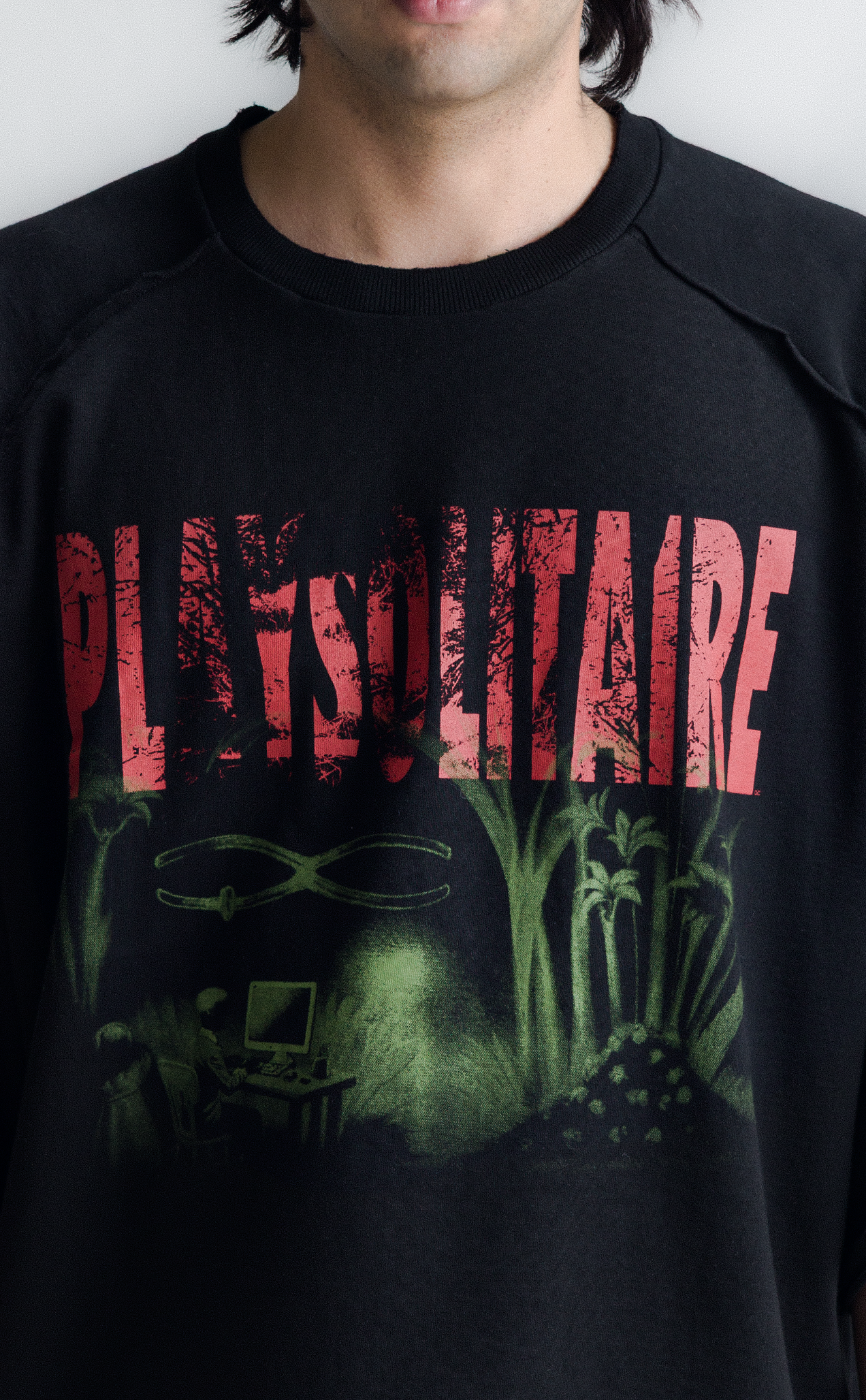 T-SHIRT PIQUET PLAYSOLITAIRE OVERSIZED RAGLAN BLACK