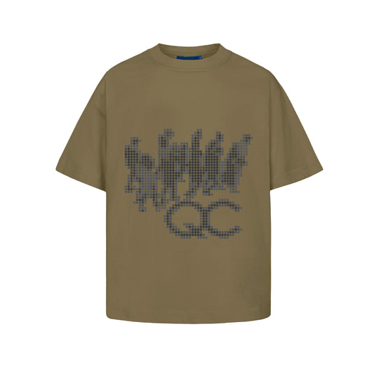 LINE DOTS BOXY BROWN T-SHIRT