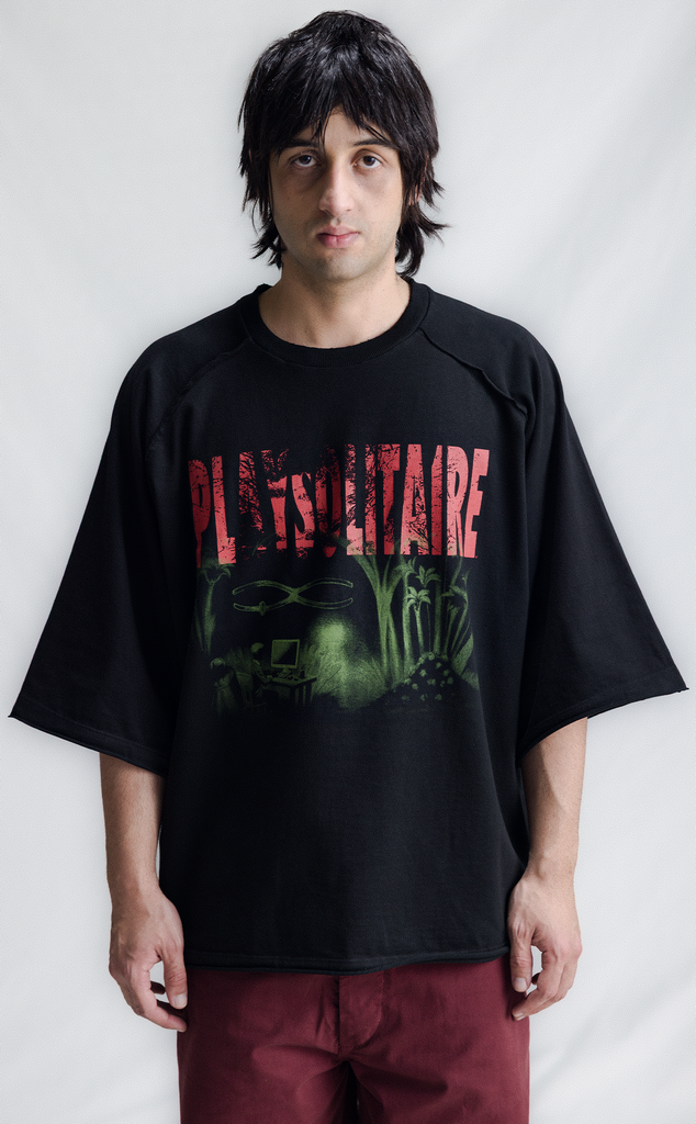 T-SHIRT PIQUET PLAYSOLITAIRE OVERSIZED RAGLAN BLACK