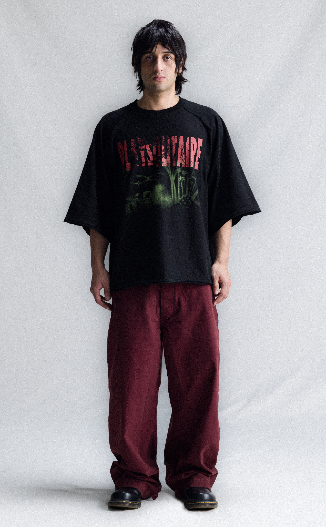 T-SHIRT PIQUET PLAYSOLITAIRE OVERSIZED RAGLAN BLACK