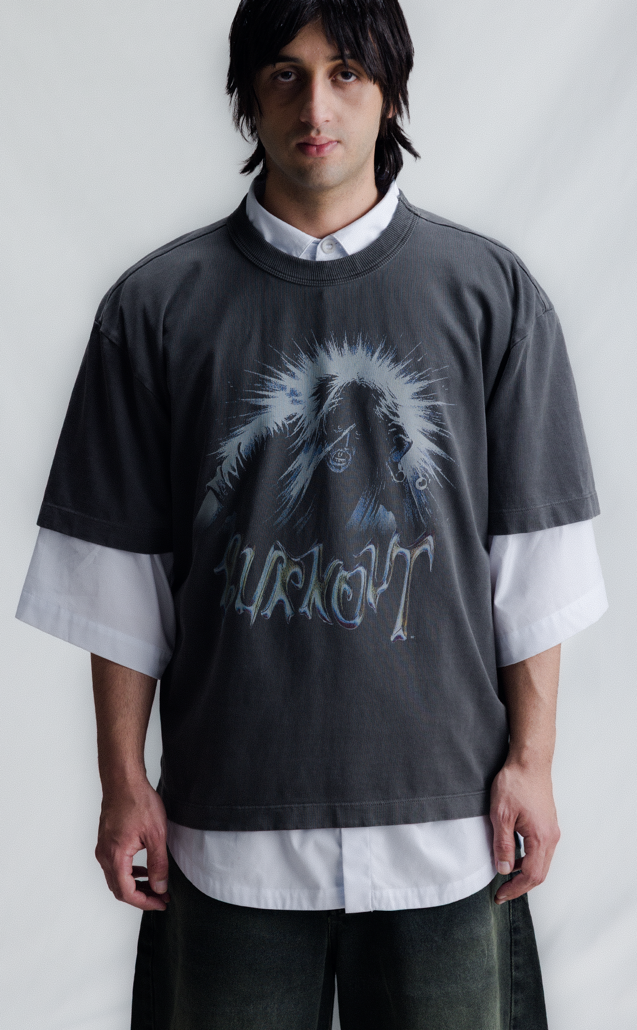 T-SHIRT BURNOUT BOXY STONED BLACK