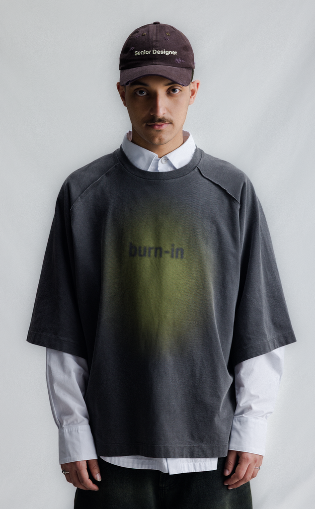 T-SHIRT BURN-IN OVERSIZED RAGLAN STONED ACID GREEN