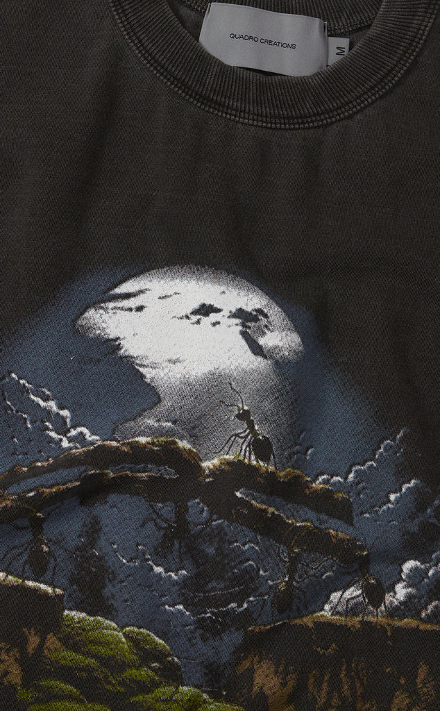 CAMISETA QC FORMIGAS BOXY STONED PRETO