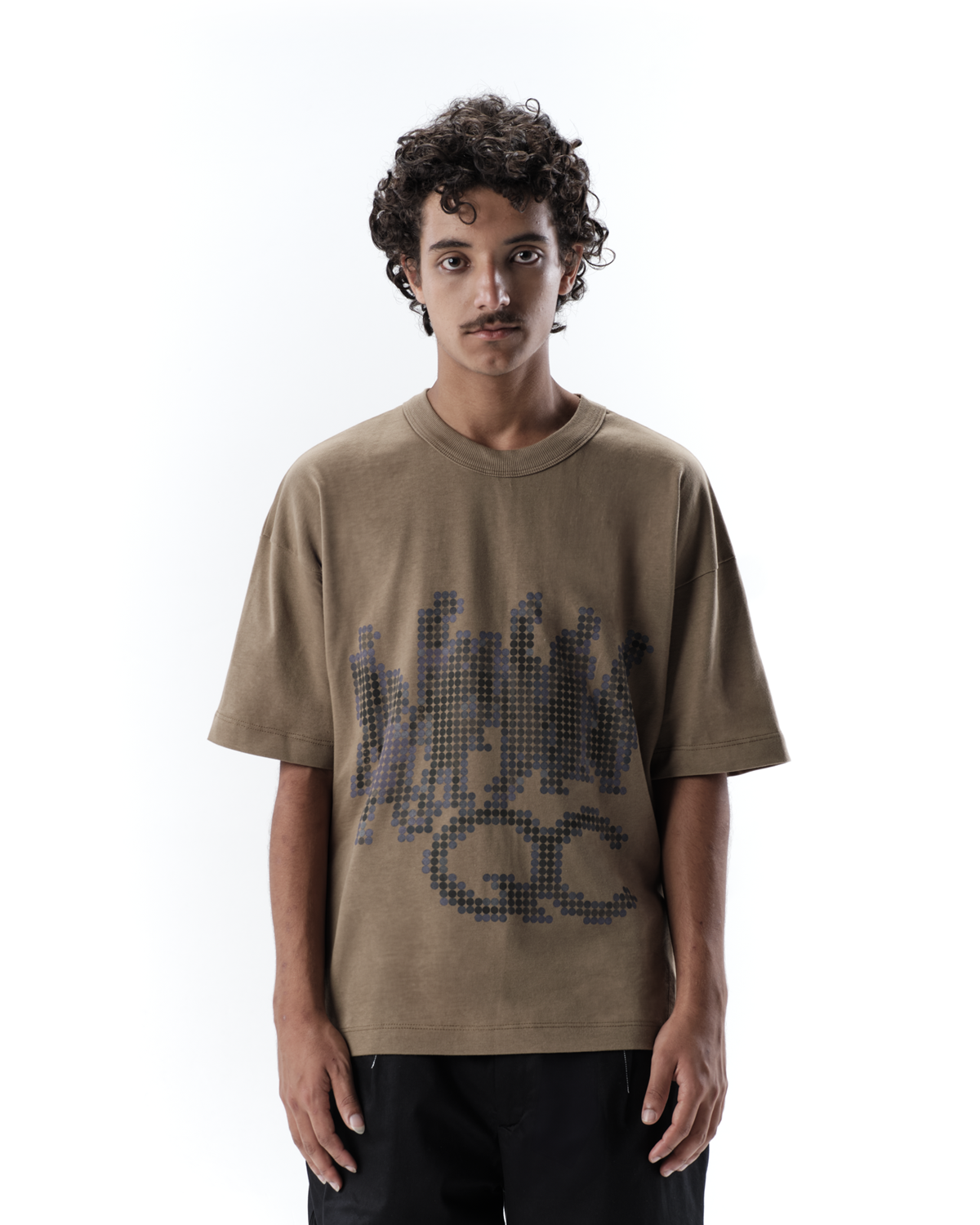 LINE DOTS BOXY BROWN T-SHIRT