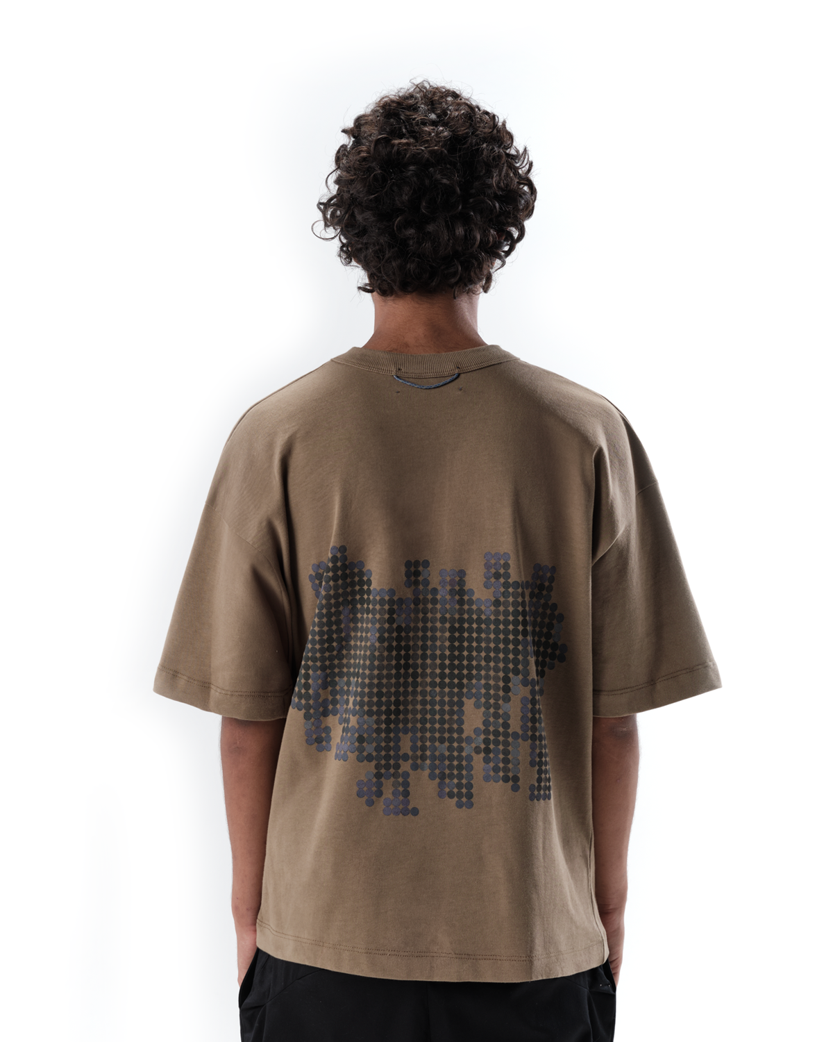LINE DOTS BOXY BROWN T-SHIRT