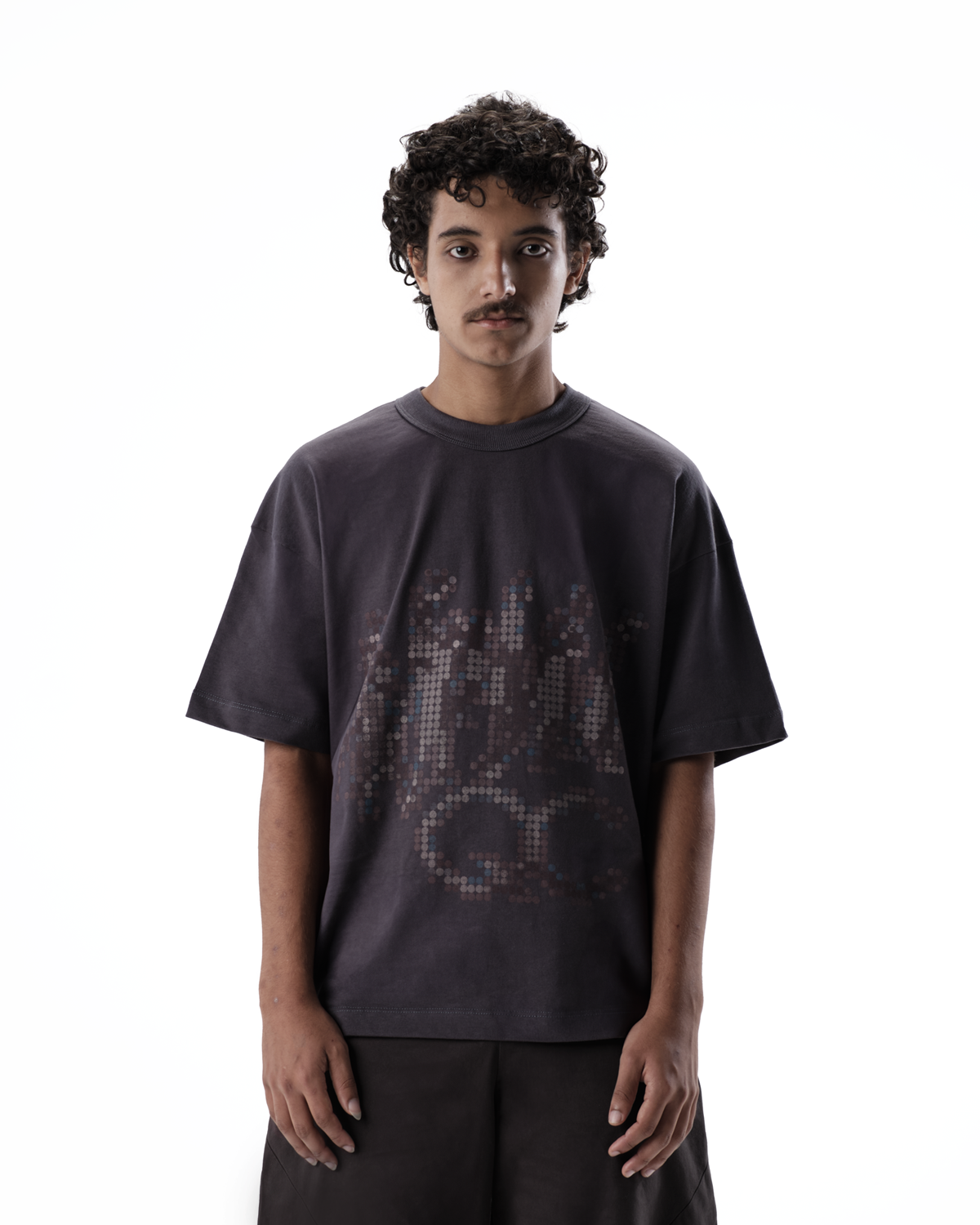 LINE DOTS BOXY GREY T-SHIRT